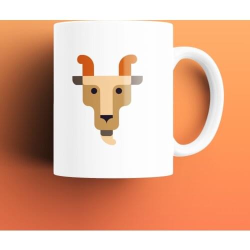 Capricorn Patterned, Printed White Cup Cup, Porcelain Raw Material, Handle, Gift Product, quality Mug and Printing