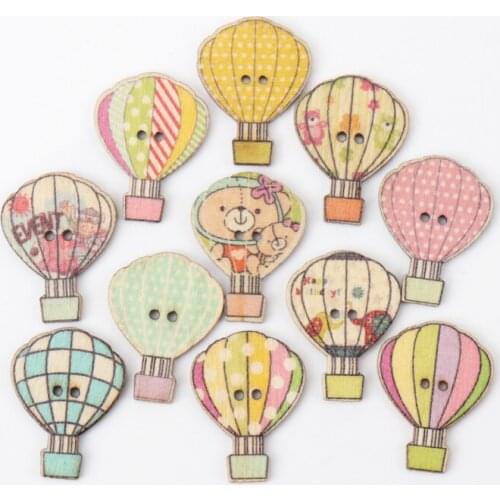 Mix Hot Air Balloon Pattern Diy Wooden Buttons Botones Handmade Accessories Decoration Sewing Scrapbooking Crafts 30x23mm 20pcs