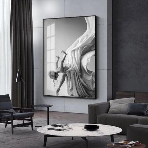 Modern Ballet Dancing Girl Canvas Painting Black White Figure Wall Art Poster and Prints Living Room Bedroom Aisle Home Decor