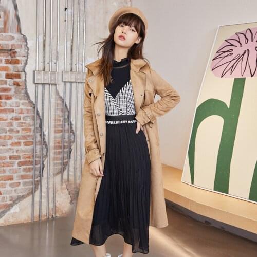 ONLY Winter Fashion Suede Long Loose Knitted Trench Coat|119336524