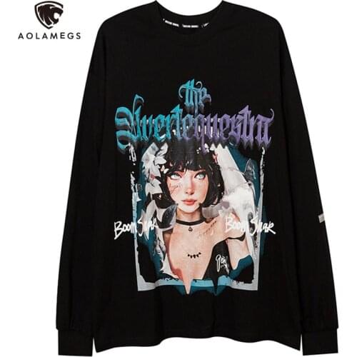 Aolamegs Sweatshirt Men High Street Girl Anime Printed Loose Casual Harajuku Fashion All-match O-Neck Pullover Couple Streetwear
