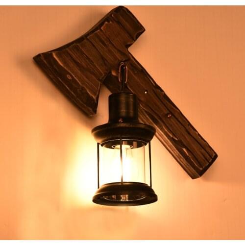 Solid wood retro creative wall lamp loft decoration Nordic personality cafe restaurant corridor bar wall ax kerosene LU721191
