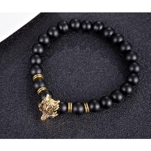 Wolf 8mm Punk multicolor Agate beads Chakra Reiki Buddha Yoga Bracelet elastic adjustable Volcanic Stone Bangles rtg42