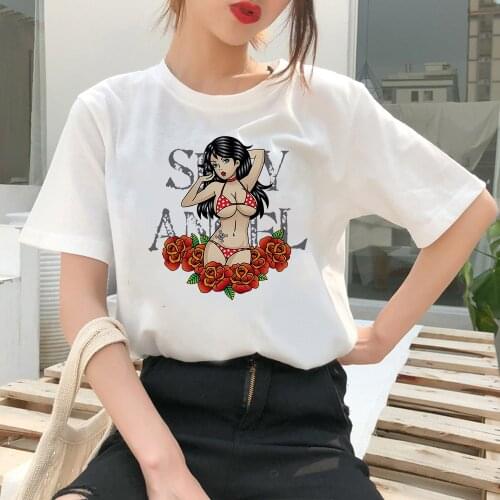 Sexy Tattoo Girl T-shirt Women Top Autumn Clothes Creative Short Sleeve Exquisite Breathable Comfy Exquisite T Shirt Femme