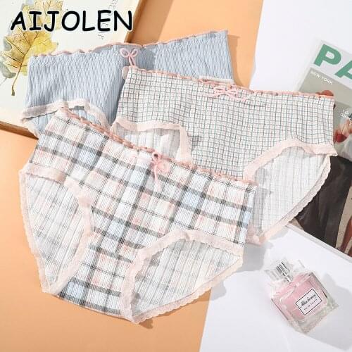 AIJOLEN Cotton Printed Panties Bow knot Check Underwear Womens Ruffled Soft And Breathable Panties Cute Underpants for Women