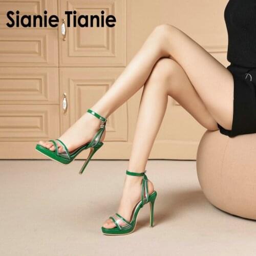 Sianie Tianie 2020 summer green orange PVC transparent 11.5cm super high heels sandals woman gladiator shoes sandals size 48 50