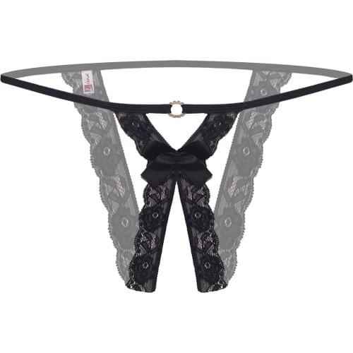 Women XS S M L XL 2XL 3XL Plus Sizes Black Colors Elastic Lace Crotchless Open Crotch Jewelry G String thongs For Lady Sex