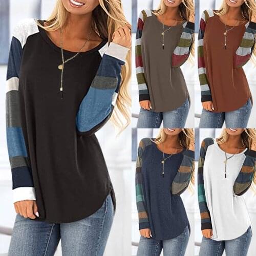 2021 Autumn Tops For Women Casual Pullovers Fashion Casual Printed Round Neck Long Sleeved T-shirt Ladies Tops Dropshipping