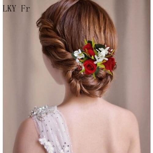 LKY Fr Bridal Headwear Flowers Hair Floral Combs Wedding Accessories White Silk Roses Bride Hairpins Bridesmaid Women Headdress