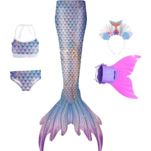 2021 Girls Swimmable Mermaid Tail Princess Dress with Monofin Kids Holiday Mermaid Costume Cosplay Swimsuit Birthday Cosplay