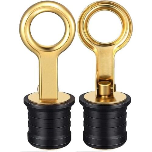 2 Pcs Brass Snap Handle Drain Plug Boat Drain Plug Brass Handle Rubber Plug for 1-1/4 Inch Diameter Drains