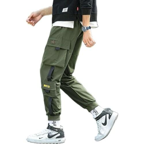 2021Cargo Pants Mens Spring Leisure Bunched Pants Korean Hong Kong Style Straight Leg Loose Nine Cent Pants