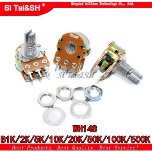 5pcs B1K B2K B5K B10K B20K B50K B100K B500K B1M 6Pin 15mm Shaft WH148 Potentiometer 1K 2K 5K 10K 20K 50K 100K 500K 1M