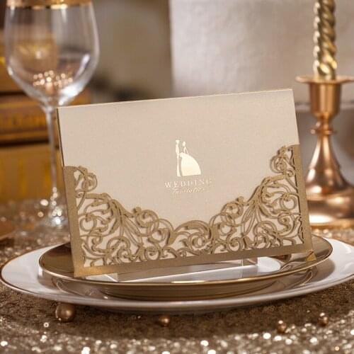 5pcs Elegant Lace Pocket Wedding Invitation Square Laser Cut Rose Flower Custom Greeting Card Event Party Supplies
