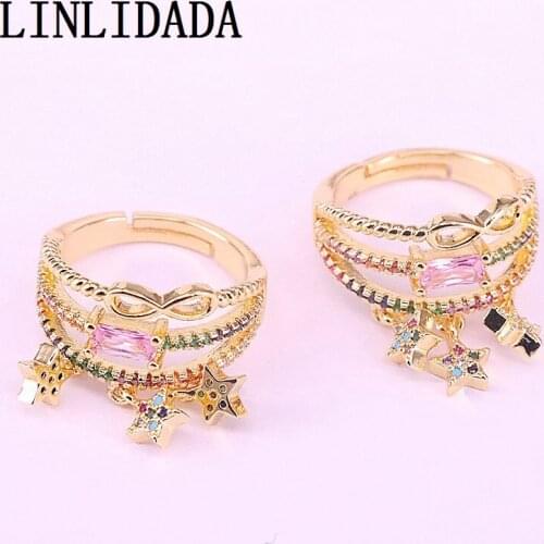 8Pcs Trendy multicolor micro pave cz rainbow ring trendy fashion design gold colors women fing rings