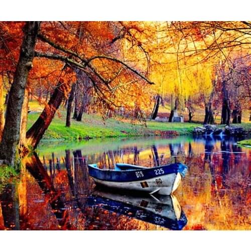 A3016 scenery boat by the river cross stitch Oil painting girl 11/ 14ct /16/28/27CT cloth cotton thread embroidery DIY handmade