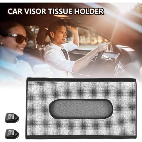 Car Bling Sun Visor Tissue Holder Diamond Napkin Box Car Tissue Case Holder with Crystal Car Decor Accessories Tissue Boxes