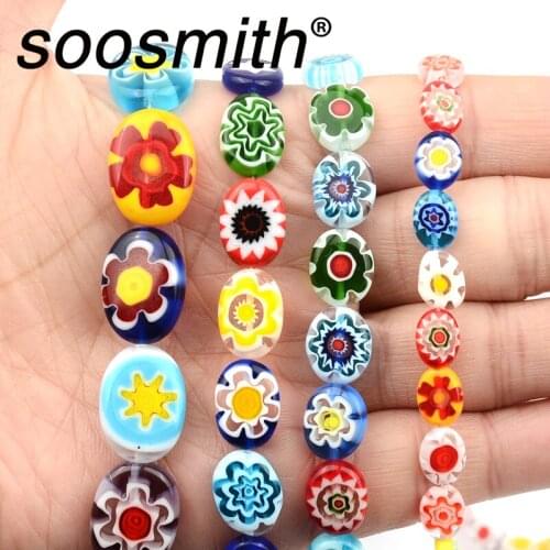6x9/10x12/10x13/13x18mm Flat Oval Glazed Beads, Lampwork Glazed Glass Beads for Bracelet Necklace DIY Jewelry Making