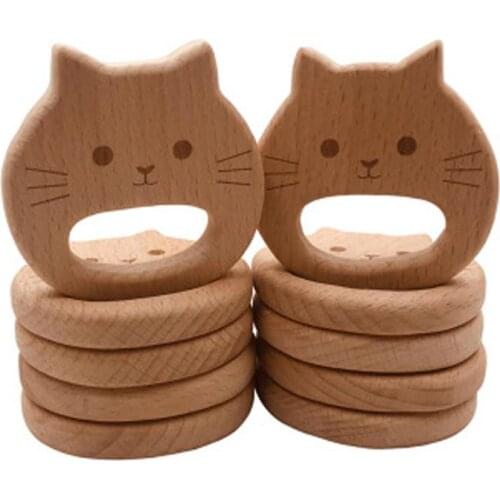 Cat Wood Teether Infant Kids Teething BPA Free Newborn Chew Play Toy Gifts Organic Wooden The Bear Animal Baby Teether Toys