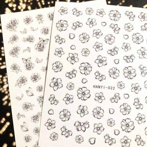 HANYI series ROSE BLACK WHITE HANYI-29-22-30-125 3d nail art stickers decal template diy nail tool decorations