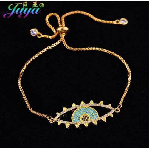 Juya Handmade Adjustable Chains Bracelets Supplies Micro Pave Zircon Greek Evil Eye Charm Bracelets Wholesale