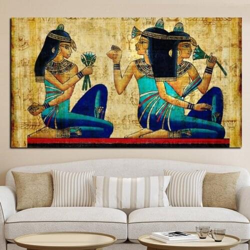 Classical Papyrus Art Wallpaper African Woman Oil Painting Print on Canvas Pop Art Wall Picture for Living Room Sofa Cuadros