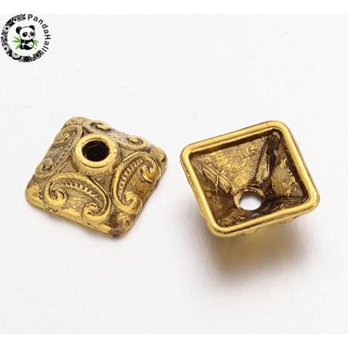 50pcs 10mm Antique Square Tibetan Style Bead Caps for DIY Jewelry Making, Lead Free&Cadmium Free,10x10mm,5mm thick,hole: 2mm