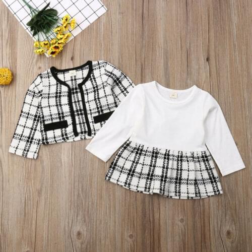 2019 girls winter clothing set long-sleeved plaid cardigan + shorts suit blazer clothes set kids children coat skirt set autumn
