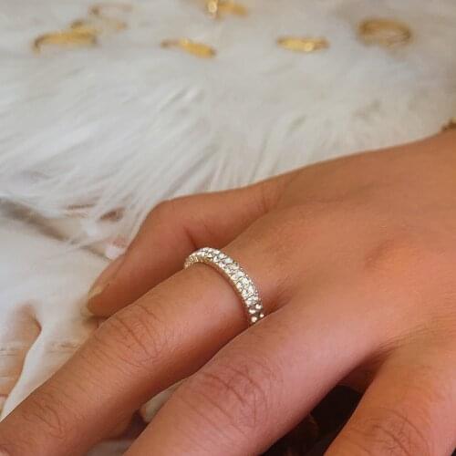 Fashion Double Layer Micro Pave Cz Zircon Crystal Wedding Band Female Gold Color Stackable Finger Rings Statement Jewelry