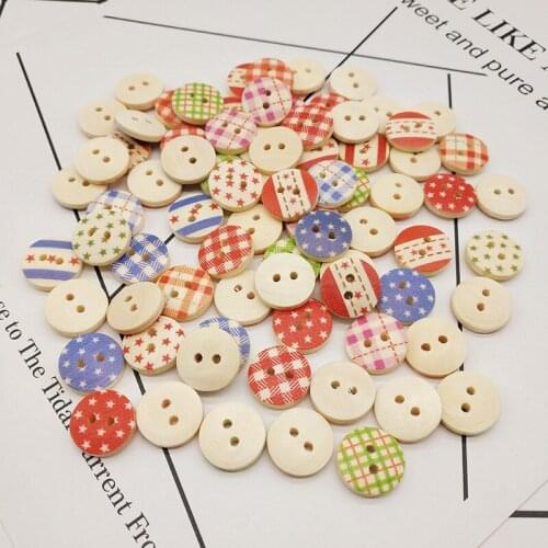 Mylb High quality 100pcs/pack Hand Made with Love Sewing Wood Button 15mm Round Decorative Craft Buttons