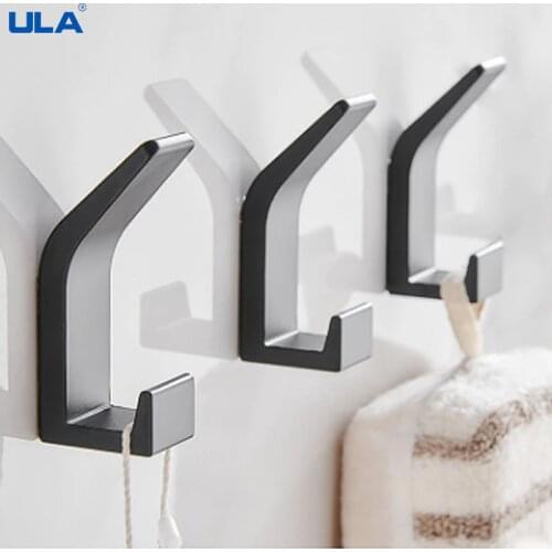 ULA Wall Hook Black Towel Hook Rack Bathroom Robe Hooks Wall Hanger for Clothes Hat Coat Handbag Metal Kitchen Rack Oraganizer