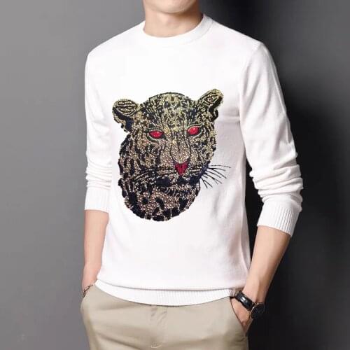 Fall/Winter Mens Sweater Oversized Knit Pullover Youth Hip Hop Slim Wool Warm Knitwear New 2021 Hot Rhinestone