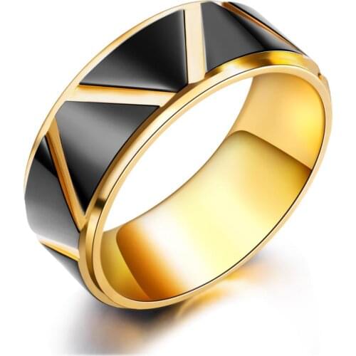 Punk Black Geometric Stainless Steel Men Ring Vintage Gold Color Party Finger Jewelry Gift size 7-12 free shiping