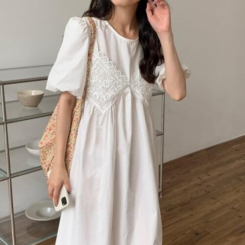 Alien Kitty 2021 Elegant O-Neck Loose Gentle Office Lady Solid Vintage Streetwear Lace Retro Summer Long Dresses Vestidos