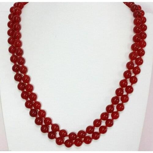 Stunning Long 33" 10mm Round Natural Red Ruby Gemstone Beads Necklace AAA