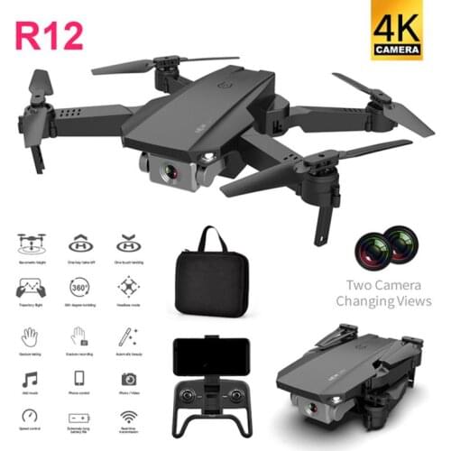 R12 Folding UAV HD Aerial Photography 4K Aircraft 1100mAh Larger Capacity Battery Dual Camera Mini Remote Control Aircraft