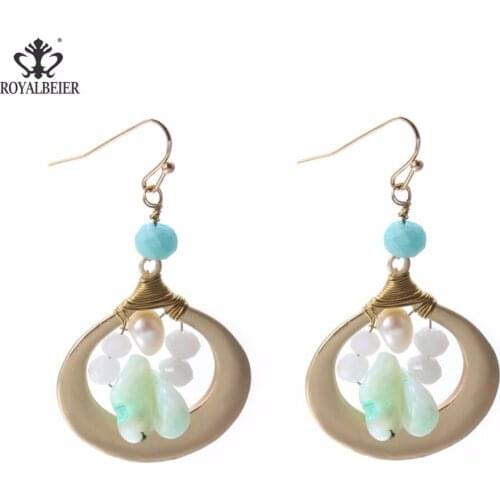 RoyalBeier Natural Stone Tassel Drop Earrings Acrylic Metals Circle Dangle Earrings Charm Jewelry For Women Wedding Gift