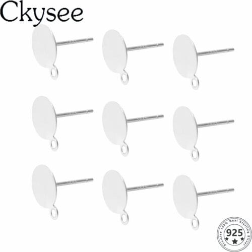 Ckysee 10pcs/lot 925 Sterling Silver Earring Stud Cabochon Flat Base Pad Blank DIY Earring Pins Making Setting Component Finding