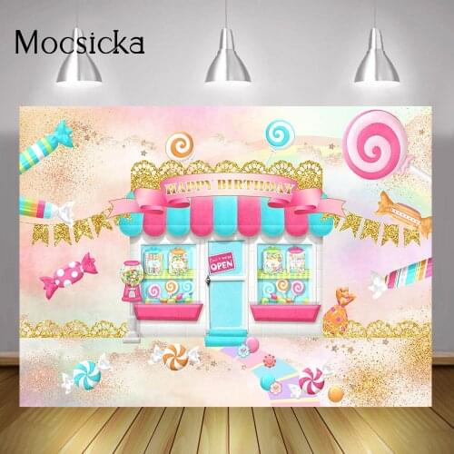 Sweet Candy Store Themed Birthday Party Backdrop Decor Gold Rainbow Dots Children Newborn Portrait Background Photography