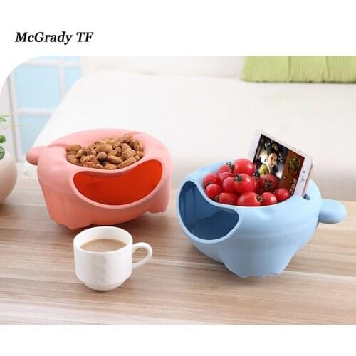 Fruit Bowl Lemorange Plastic Double Layered Dry Fruit Candy Snack Storage Box Plate Dish Tray With Mobile Phone Stents