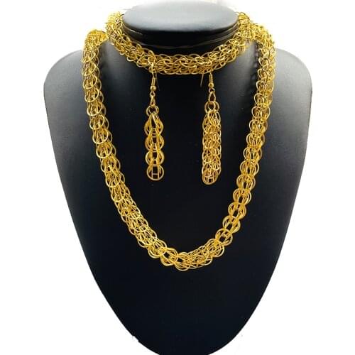 Gold Color African Party Jewelry,24k Jewelry sets Phoenix tail Necklace Earrings,Arab Wedding Gifts/Ethiopian New Jewelry