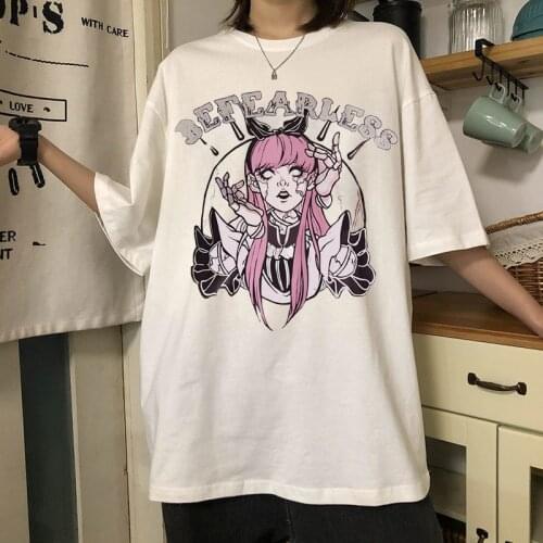 Summer Goth Female Tee Aesthetic Loose Women T-shirt Punk Dark Grunge Streetwear Ladies gothic Top T-shirts Harajuku Clothes y2k