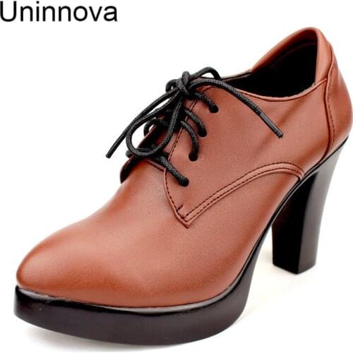 Women British Style Wax Shoelaces Platform Spinke Super High Heel Pumps Office Lady Spring/fall Business Shoes Uninnova WP123