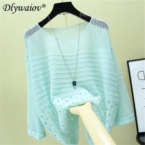 Knitted hollow pullover thin sweater Female spring Tops 2021 Loose casual Knitted clothes Women Short sleeve Korean pullover New