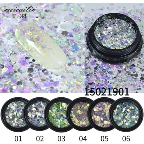 6 Boxes/Set Mixed Size Mermaid Glitter Nail Sequins Sparkly 3D Hexagon Colorful Flakes paillette Polish DIY Nail Art Decorations