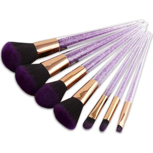 7pcs/set Makeup Brush Kit Foundation Powder Eyebrow Shadow Brush Blush Purple Crystal Brush Makeup Set Portable Makeup Brush