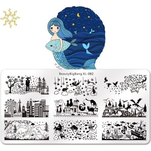 BEAUTYBIGBANG Stamping Plate Nature Building Star Sky Sea Design Image Template Nail Mold Stencils for Nails