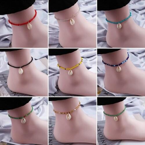 Shell Pendant Anklet Colorful Bead Anklet Casual Simple Ankle Bracelet Foot Anklet Chain Summer Beach Anklet For Women Girl