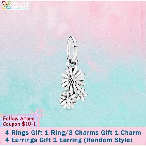 Smuxin S925 Sterling Silver Beads Daisy Flower Bouquet Dangle Charm fit Original Pandora Bracelets Women DIY Jewelry Making