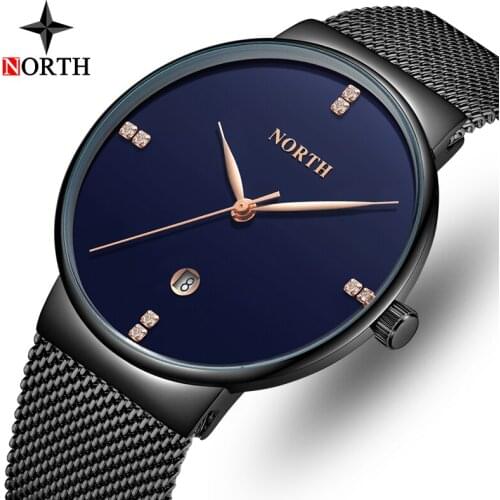 NORTH Watch Men Luxury Brand Fashion Quartz Watch Stainless Steel Black Casual Men Watches Waterproof Clock Relogio Masculino
